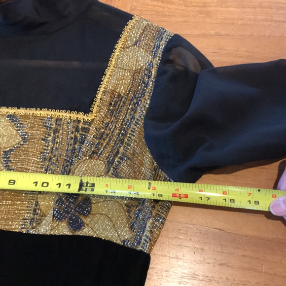 Vintage Maxi Byzantine Dress XS Velvet, Gold Lame’ & sheer balloon sleeves - Picture 9 of 16